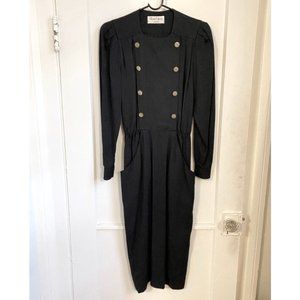 Albert Nipon Vintage Black Dress Military Sailer 4 Petite